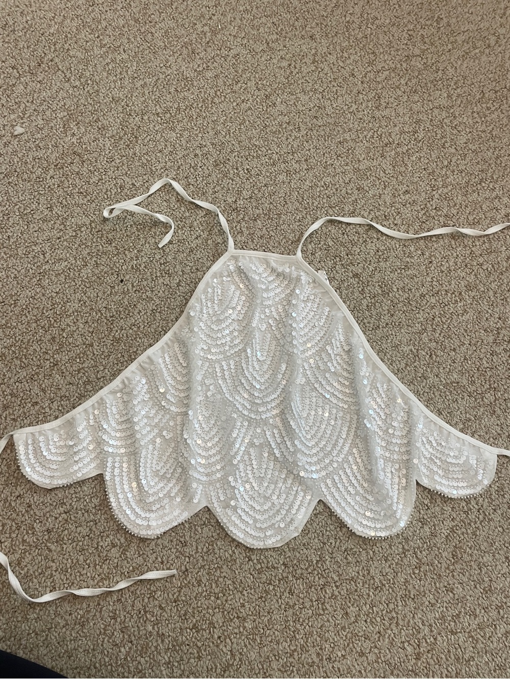 White Sequin Scalloped Halter Crop Top